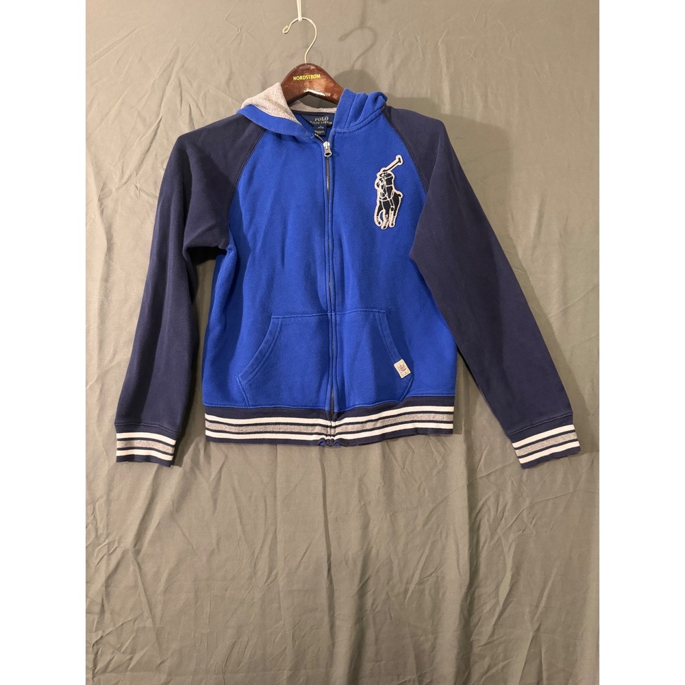 Polo Ralph Lauren Boys Big Pony Zip Up Hoodie Blue Navy Size L 14-16